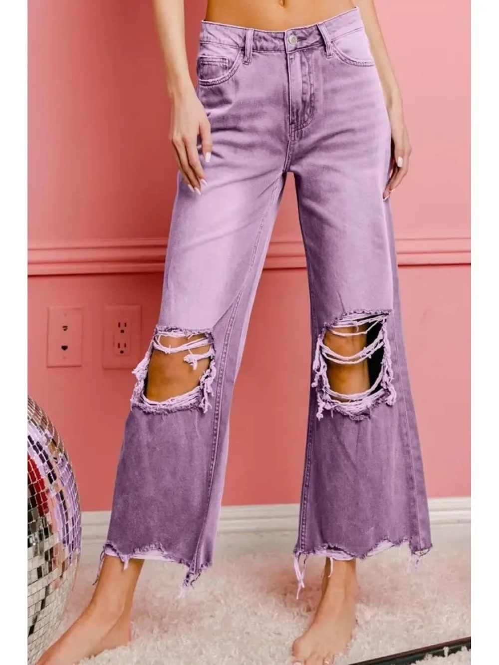BiBi Lavender Distressed Wide-Leg Jeans